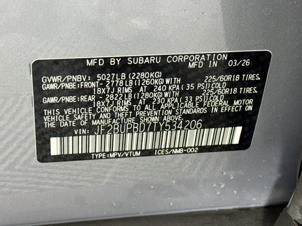 2026 Subaru Outback Premium W/Power Sun Roof