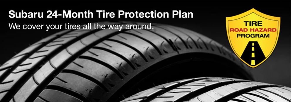 Subaru tire with 24-Month Tire Protection and road hazard program logo. | Dulles Motorcars Subaru in Leesburg VA